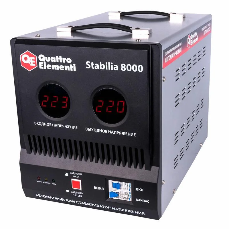 Стабилизатор напряжения Stabilia 8000 (8000 ВА, 140-270 В, 16.5 кг, байпас), QUATTRO ELEMENTI