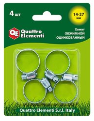 Хомут обжимной 14-27 мм, оцинкованный, 4 шт в блистере, QUATTRO ELEMENTI