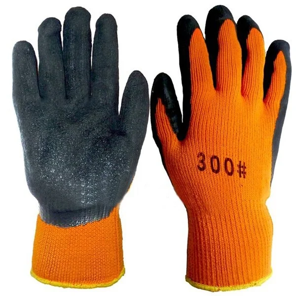 Перчатки прорезиненные ТОРРО 300# (махра), черно-оранжевые/серо-синие