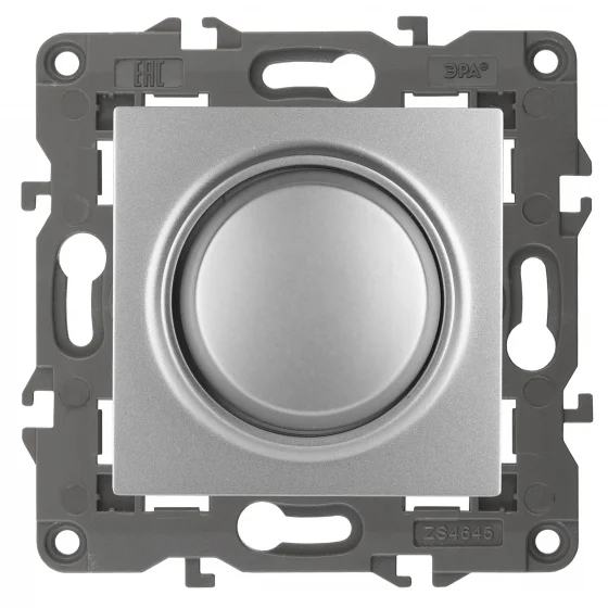 Светорегулятор поворотно-нажимной Эра22 Elegance алюминий (400ВА 230В), арт.14-4101-03