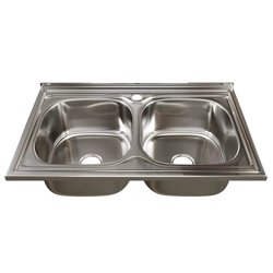 Мойка нержавеющая накладная, двойная, 60х80 (0,8), выпуск 3 1/2", с сифоном, глянцевая