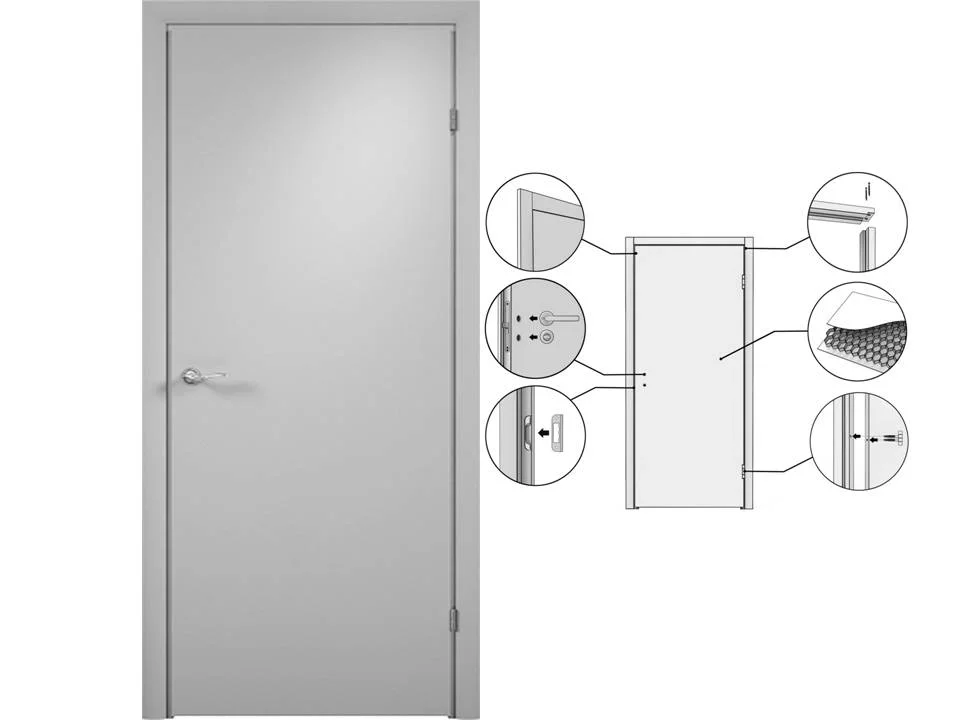 Дверь VERDA Финка с четвертью серая глухая 600(620)*2024(2036) (замок 2014)