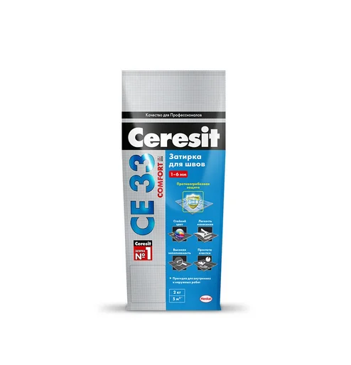 Затирка цементная CERESIT CE 33 для узких швов 04 серебристо-серый 25 кг