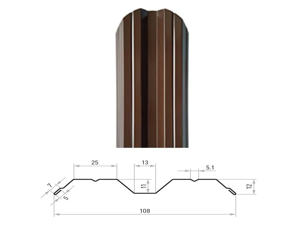 Штакетник металлический STYNERGY М-образный фигурный 0.45 мм, PE RAL **, ширина 108мм, длина *пог.м
