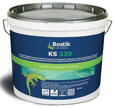 Клей для гибких напольных покрытий акриловый эмульсионный сверхпрочный BOSTIK KS 330 20кг