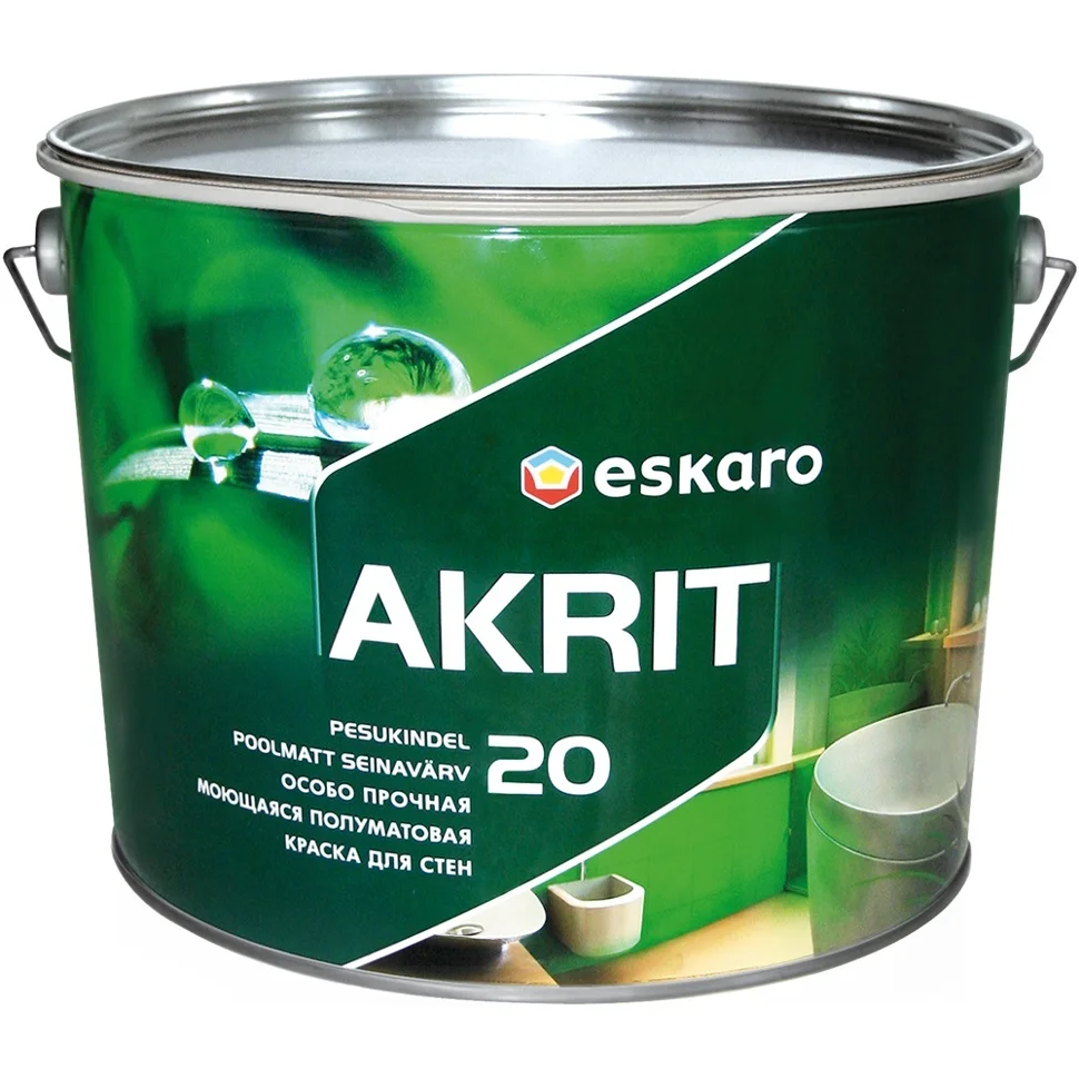 Краска ВД интерьерная акрилатная с высокой устойчивостью к мытью и истиранию полуматовая Eskaro Akrit-20 11,8кг (9.5л)