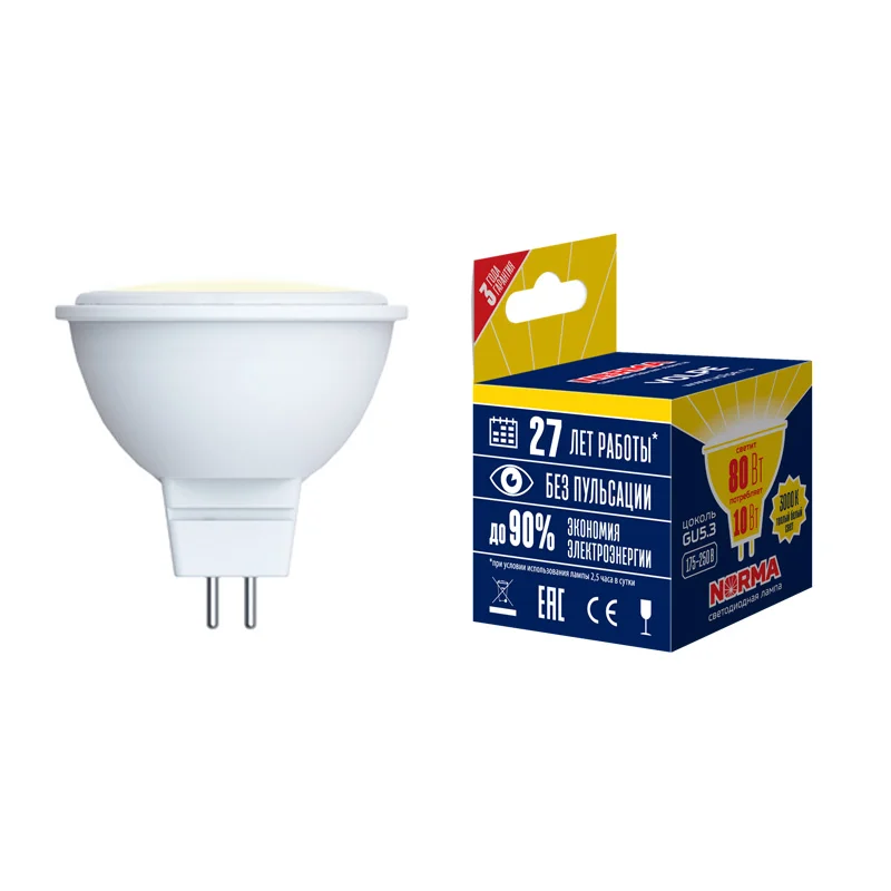 Лампа светодиодная 7W GU5.3 (JCDR) 220V 3000К WW (теплый белый) (JCDR) Volpe Norma
