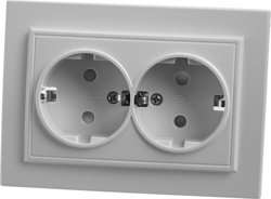 Розетка 2-местная СП STEKKER Эрна с заземлением и шторкой, белая PST16-9014-01)