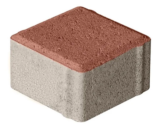 Плитка тротуарная Брусчатка красная 100*100*60 мм (0,01 кв.м.) верхний прокрас, серый цемент СИЯН