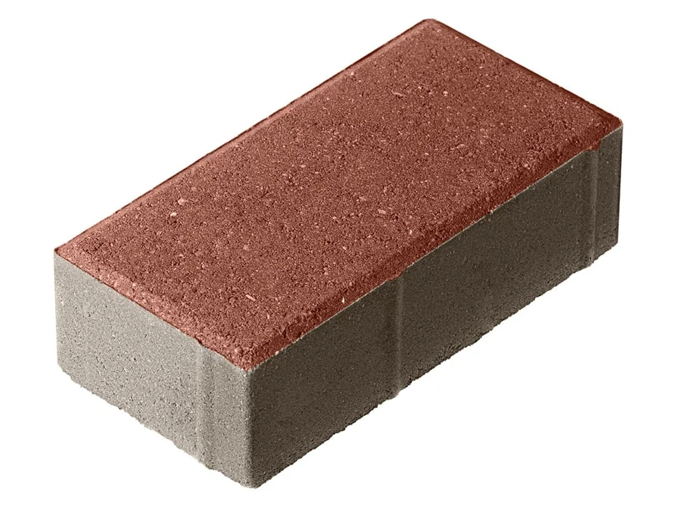 Плитка тротуарная Брусчатка красная 200*100*60 мм (0,02 кв.м.) верхний прокрас, серый цемент СИЯН