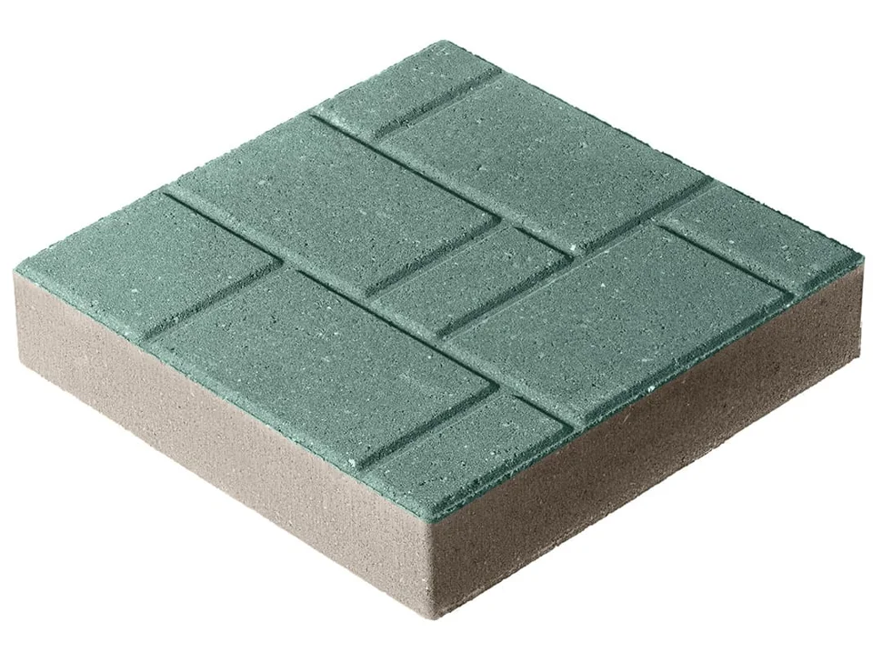 Плитка тротуарная Квадрат зеленый с рисунком 300*300*60 мм (0,09 кв.м.) верхний прокрас, серый цемент СИЯН