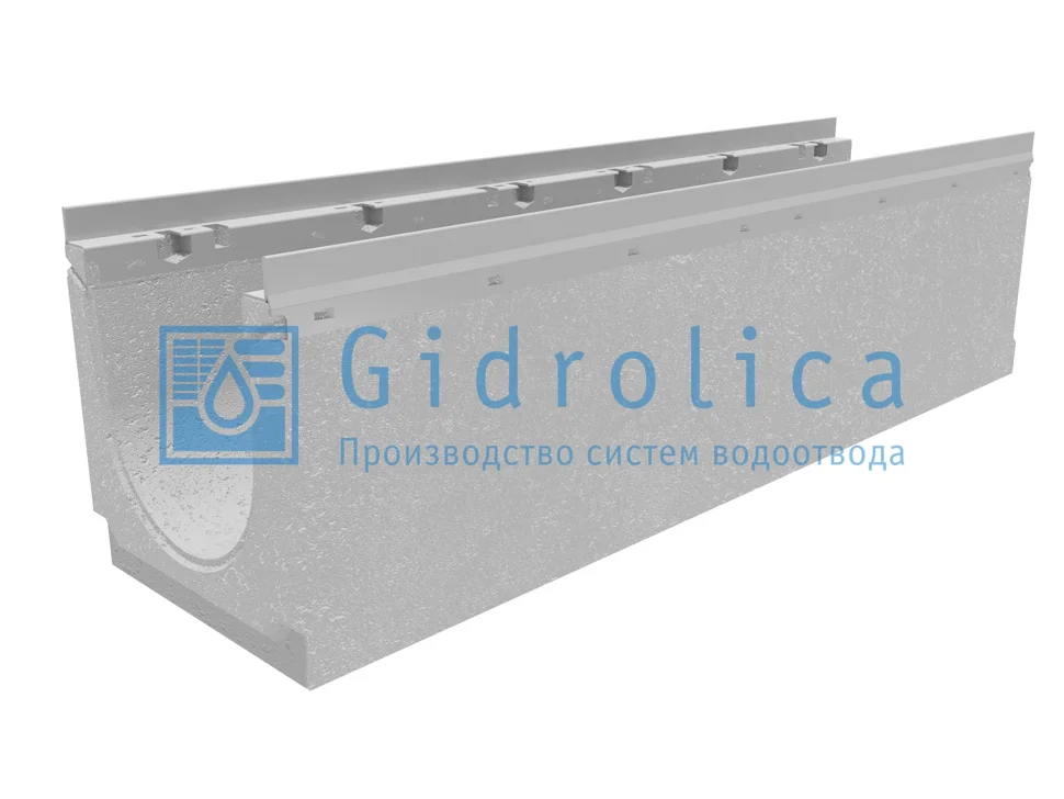 Лоток водоотводный GIDROLICA бетонный коробчатый (СО-200мм), с оцинкованной насадкой КU 100.26,3 (20).28(22,5) - BGU-Z, № 0, арт.14770