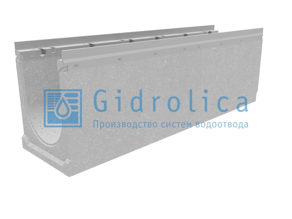 Лоток водоотводный GIDROLICA бетонный коробчатый (СО-200мм), с оцинкованной насадкой КU 100.26,3 (20).33(27,5) - BGU-Z, № 10-0, арт.14772
