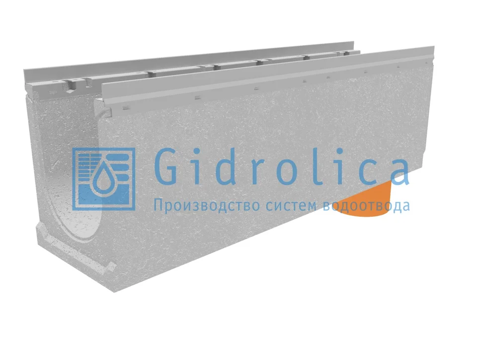 Лоток водоотводный GIDROLICA бетонный коробчатый (СО-200мм), с оцинкованной насадкой, с водосливом КUв 100.26,3 (20).33(27,5) - BGU-Z, № 10, арт.14775