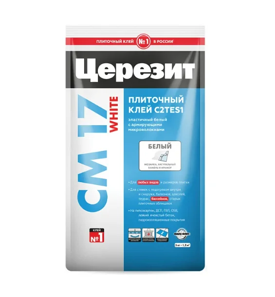 Клей плиточный CERESIT CM 17 White БЕЛЫЙ для мозаики и мрамора 5 кг