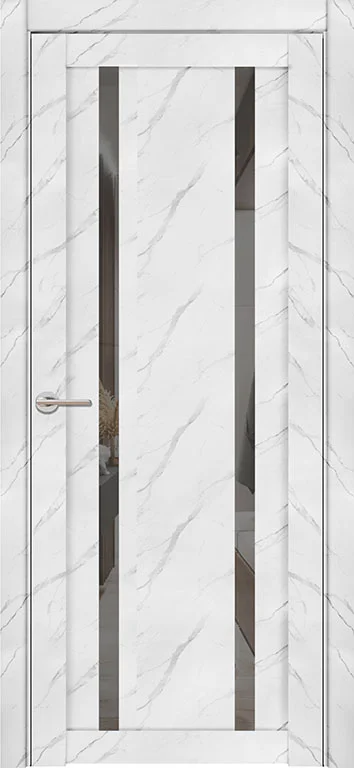 Дверь Uberture UNILINE Модель 30006/1 частичное стекло, зеркало грей , монте белый, 80