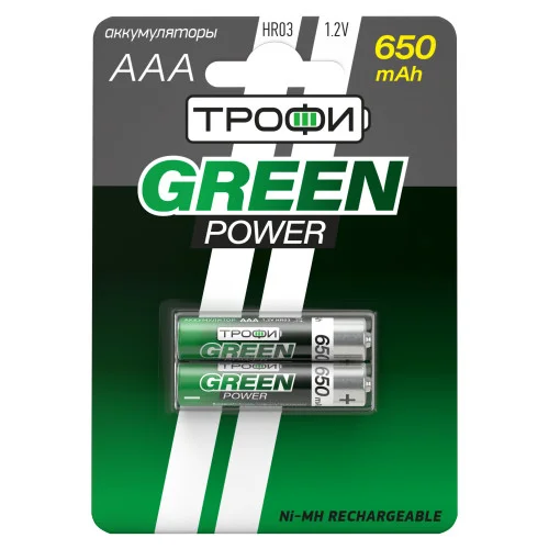Аккумуляторная батарея ТРОФИ HR03-2BL 650 mAh GREEN POWER (уп. 2шт)