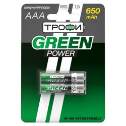 Аккумуляторная батарея ТРОФИ HR03-2BL 650 mAh GREEN POWER (уп. 2шт)