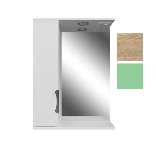 Зеркало-шкаф ИРЛЕН Лотос 55 дуб/салатовый со светильником левый