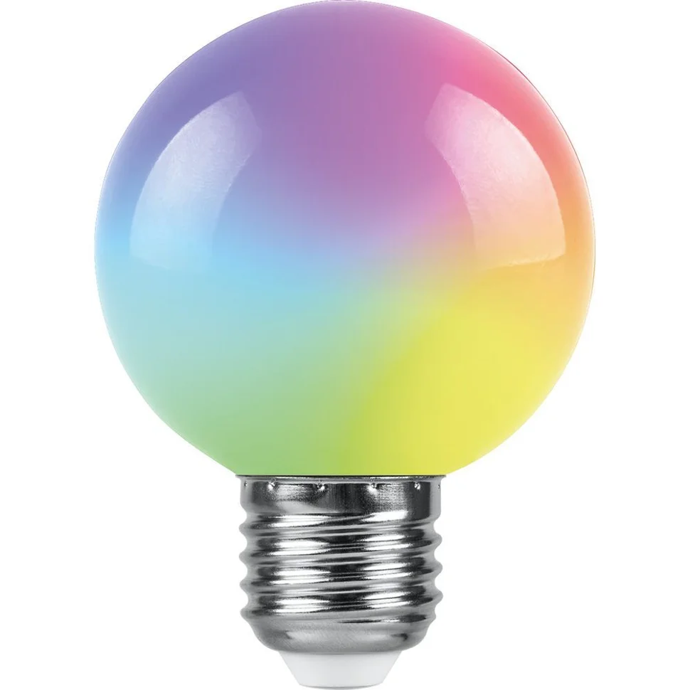 Лампа светодиодная 3W E27 230V RGB G60 Шар матовый плавная смена цвета Feron, LB-371