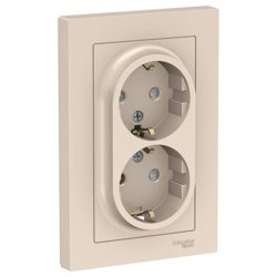 Розетка 2-местная СП AtlasDesign 16А IP20 с заземл. защ. шторки в сборе беж. Systeme Electric ATN000226