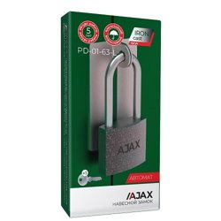 Замок навесной AJAX PD-01-63-L 3 англ. ключа (длин. дужка)(42243)