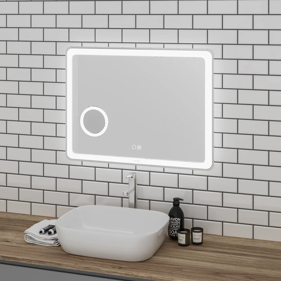 Зеркало GROSSMAN LEO LED 100х80 с сенсорным выкл.,гравировкой,подогревом и увеличительным стеклом