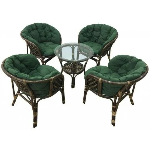 Комплект кофейный БАГАМА S (стол и 4 кресла, подушка твил зеленого цвета)