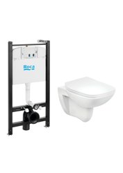 Унитаз подвесной ROCA DEBBA rimless с инсталляцией, сиденьм slim, кнопка ACTIVE Pl 32 B (хром глянцевый)