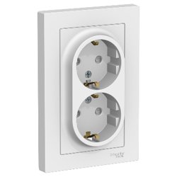 Розетка 2-местная СП AtlasDesign 16А IP20 с заземл. защ. шторки в сборе бел. Systeme Electric ATN000126