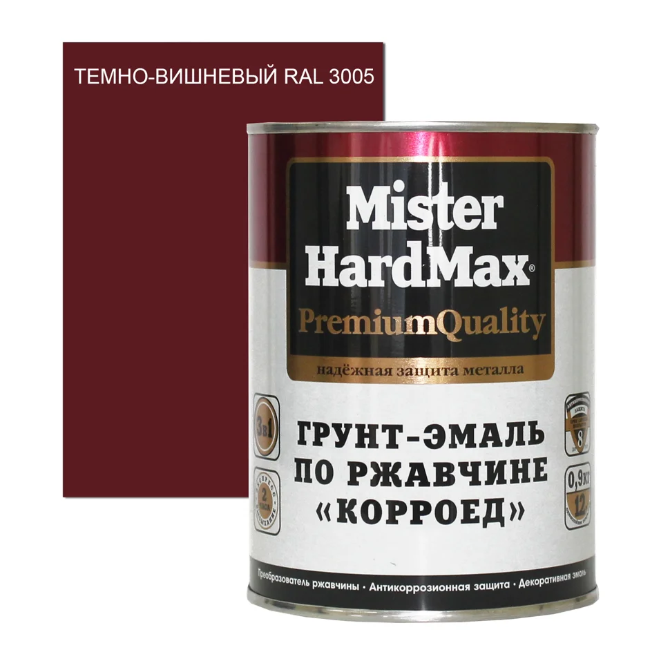 Грунт-эмаль по ржавчине Mr. HARDMAX Корроед темно-вишневая (RAL 3005) 1,9кг