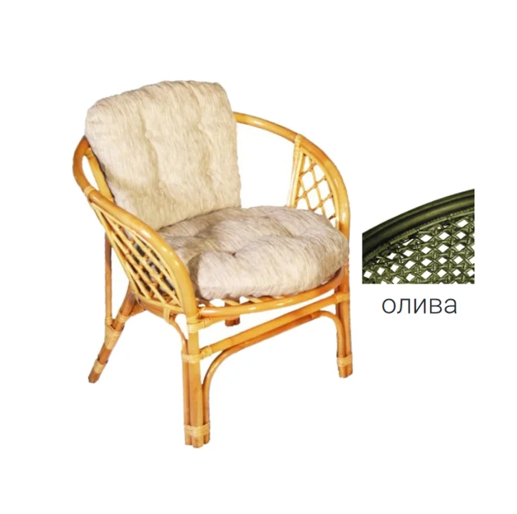 Кресло Багама с бежевой простой подушкой шенилл, олива