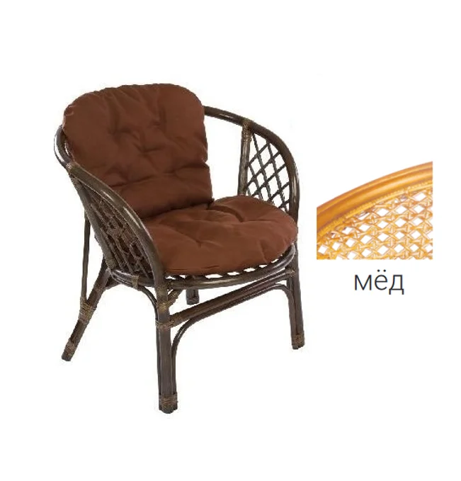 Кресло Багама с коричневой простой подушкой твил, мёд