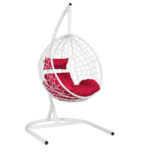Подвесное кресло &quot;Скай-02&quot;, цвет плетения – белый, подушка – красный, каркас – белый