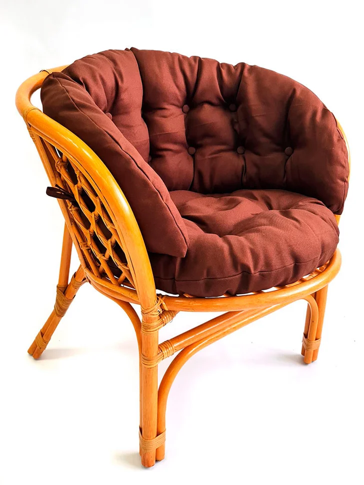 Кресло Багама с коричневой ушастой подушкой шенилл, коньячный