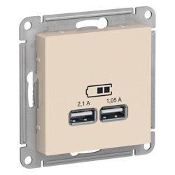 Механизм розетки USB AtlasDesign 5В 1порт х 2.1А 2порта х 1.05А беж Schneider Electric ATN000233