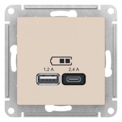 Механизм розетки USB AtlasDesign A+С 5В/2.4А 2х5В/1.2А беж. Schneider Electric ATN000239