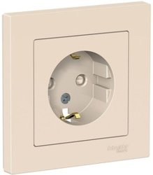 Розетка 1-местная СП AtlasDesign 16А IP20 с заземлением в сборе беж Systeme Electric ATN000244