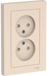 Розетка 2-местная СП AtlasDesign 16А IP20 без заземления. шторки в сборе беж. Systeme Electric ATN000222