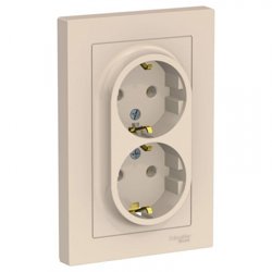 Розетка 2-местная СП AtlasDesign 16А IP20 с заземлением в сборе беж Systeme Electric ATN000224