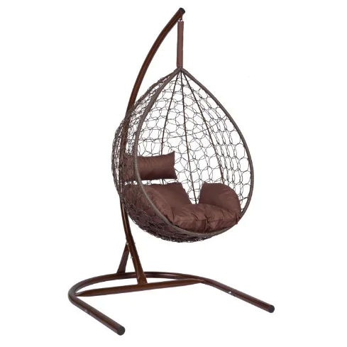 Подвесное кресло &quot;Скай-01&quot;, цвет плетения – коричневый, подушка – коричневый, каркас – коричневый