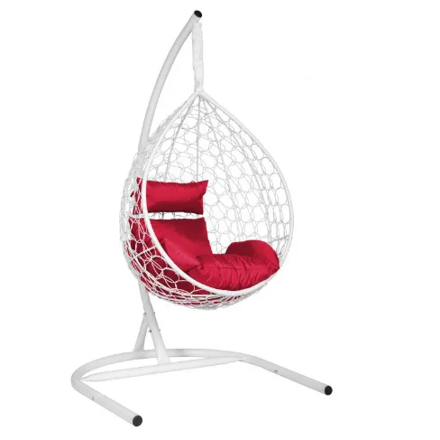 Подвесное кресло &quot;Скай-01&quot;, цвет плетения – белый, подушка – красный, каркас – белый