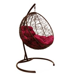 Подвесное кресло "Круглое", цвет плетения &#8211; коричневый, подушка &#8211; бордовый, каркас &#8211; коричневый