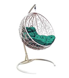 Подвесное кресло "Круглое", цвет плетения &#8211; белый, подушка &#8211; зеленый, каркас &#8211; белый