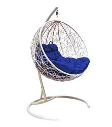 Подвесное кресло "Круглое", цвет плетения &#8211; белый, подушка &#8211; синий, каркас &#8211; белый