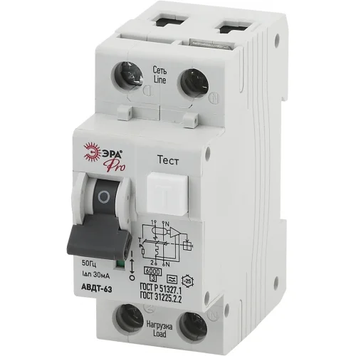 Выключатель автоматический дифференциального тока ЭРА PRO NO-901-83 АВДТ 63 C25 30мА 1P+N тип A