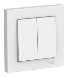 Выключатель двухклавишный СП AtlasDesign 10А IP20 (сх. 5) 10AX в сборе бел. Systeme Electric ATN000152