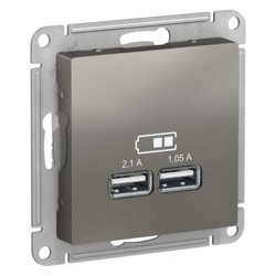 Механизм розетки USB AtlasDesign 5В 1порт х 2.1А 2порта х 1.05А сталь Schneider Electric ATN000933