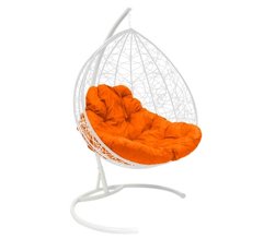 Подвесное кресло двухместное Double/XL, цвет плетения &#8211; белый, подушка &#8211; оранжевый каркас &#8211; белый