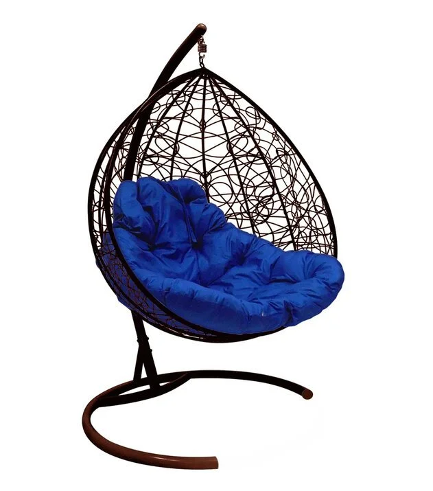 Подвесное кресло двухместное Double/XL, цвет плетения – коричневый, подушка – синий каркас – коричневый